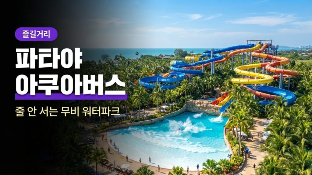 파타야 아쿠아버스 워터파크 대형 워터슬라이드와 파도 풀 전경